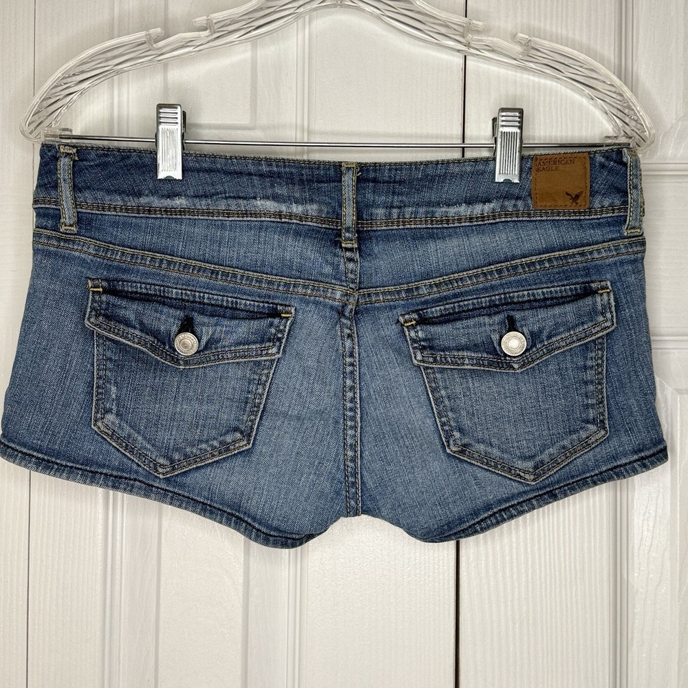 AMERICAN EAGLE Denim Shorts 6 Low Rise Button Flap Pocket Jean Shortie 2010 Y2K - Picture 3 of 10